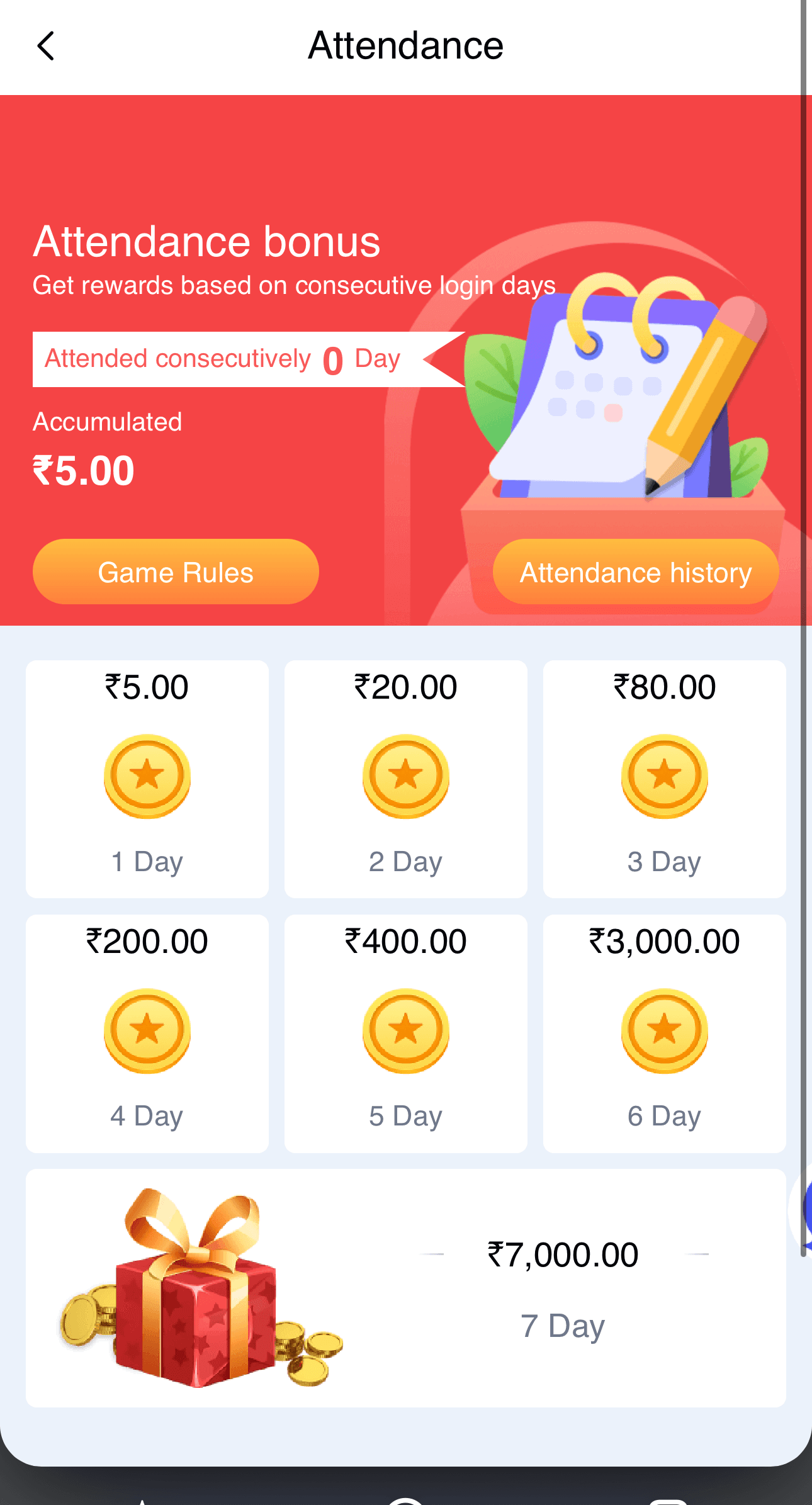 Sikkim Game 7-day attendance bonus