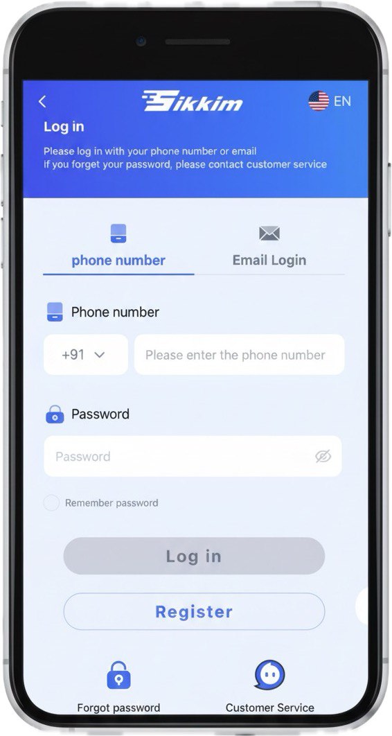 SikkimGame Login Screen